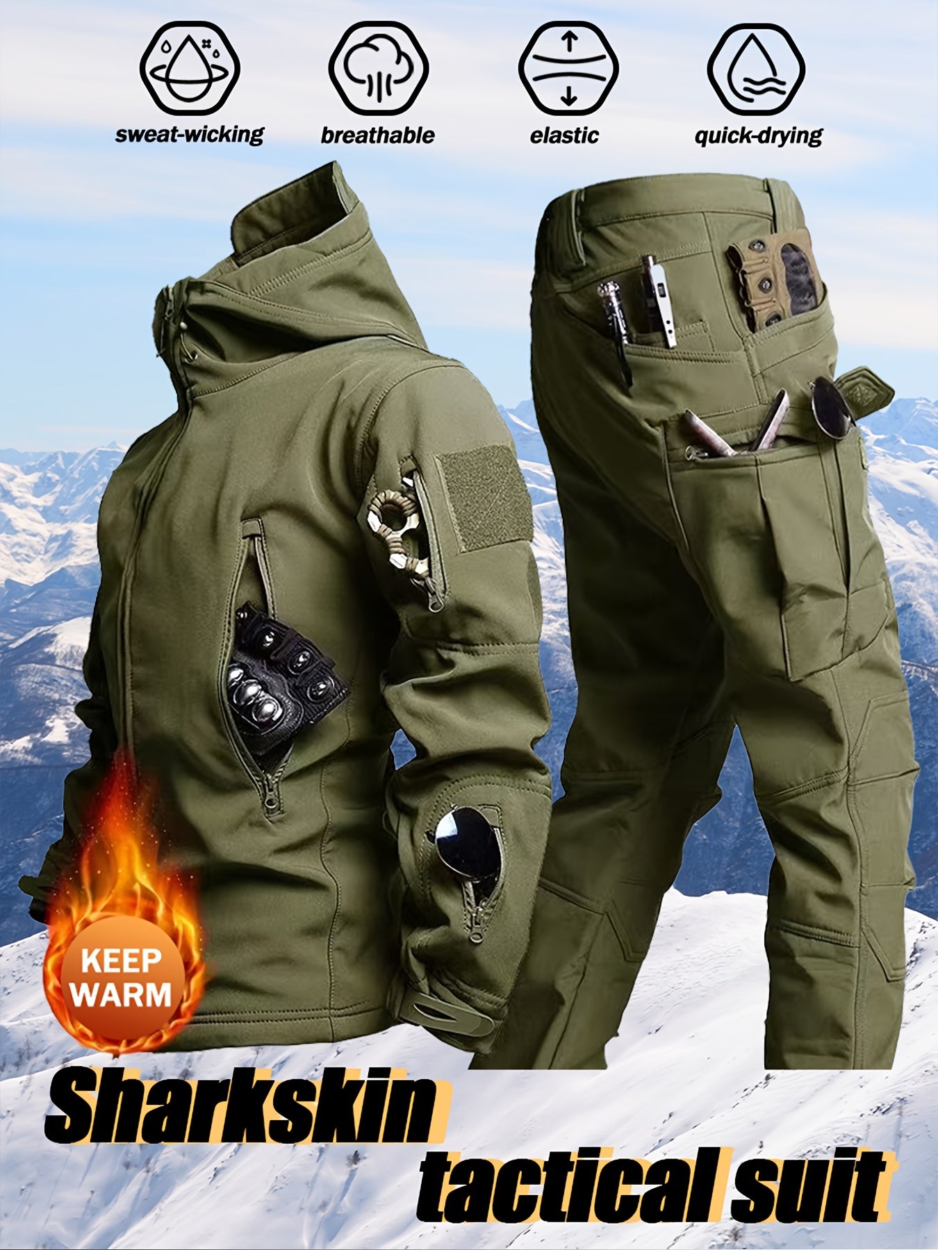 Men’s Winter Sharkskin Softshell Jacket & Pants Set – Thermal Outdoor Suit