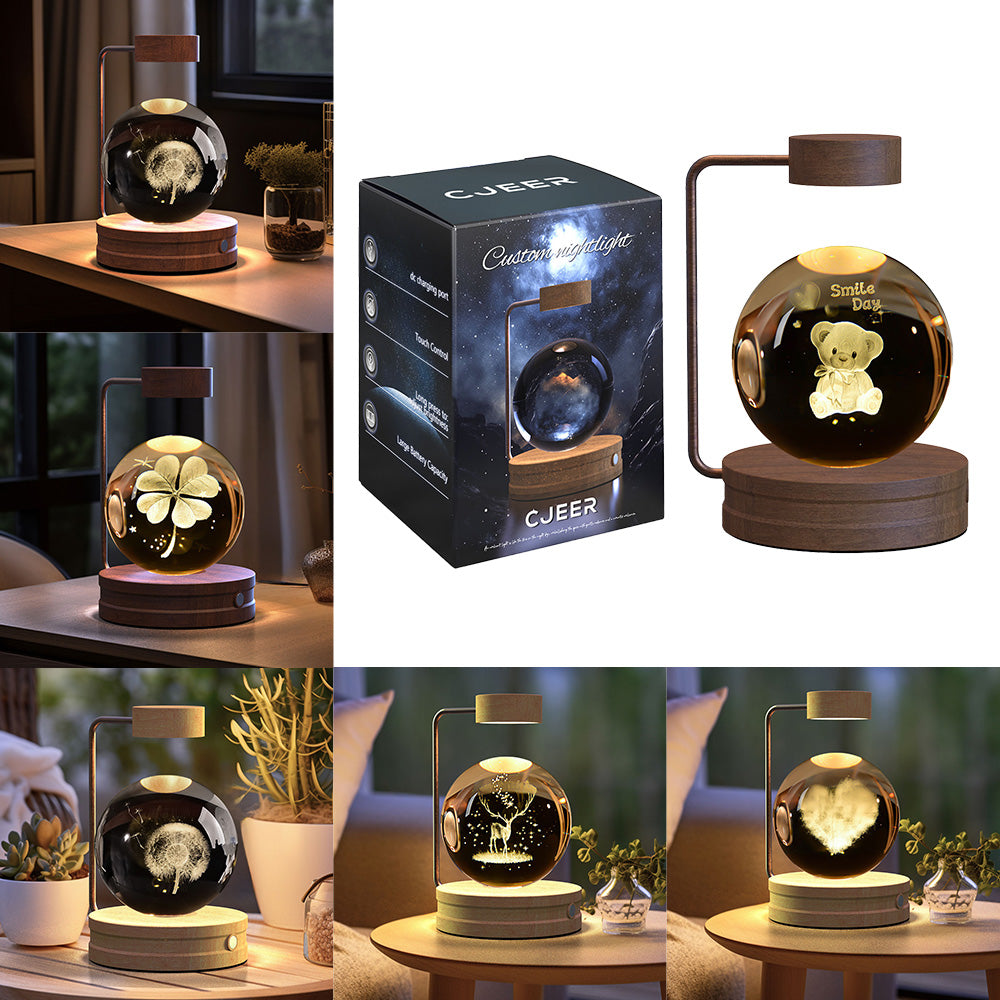 Magisches 3D Dinosaurier Nachtlicht – Kristall Kugel LED Lampe mit Warmlicht