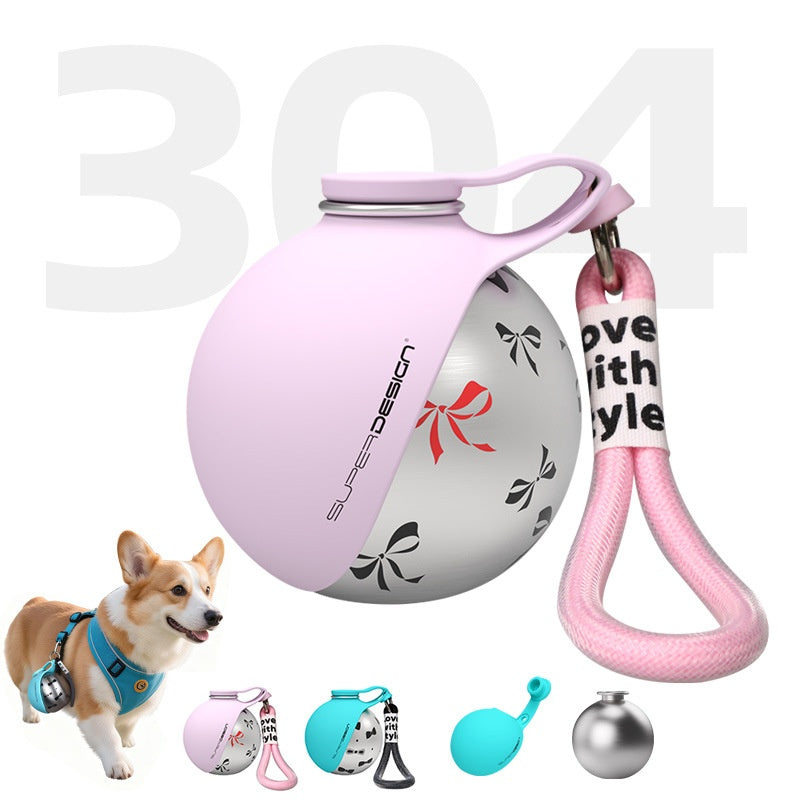 Hundetrinkflasche für unterwegs – Edelstahl, integrierte Trinkschale & Tütchenspender | Blau / Pink