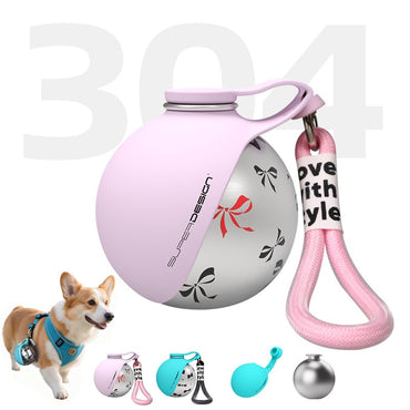 Hundetrinkflasche für unterwegs – Edelstahl, integrierte Trinkschale & Tütchenspender | Blau / Pink