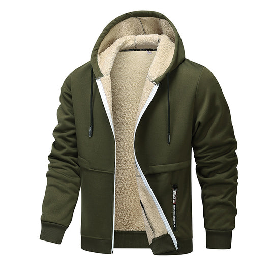 Casual Hoodies For Men Heavyweight Fleece Sweatshirt Winter Thick Sherpa Lined Hooded Zipper Jacket Thick Streetwear Coats - TREASURE ESHOP