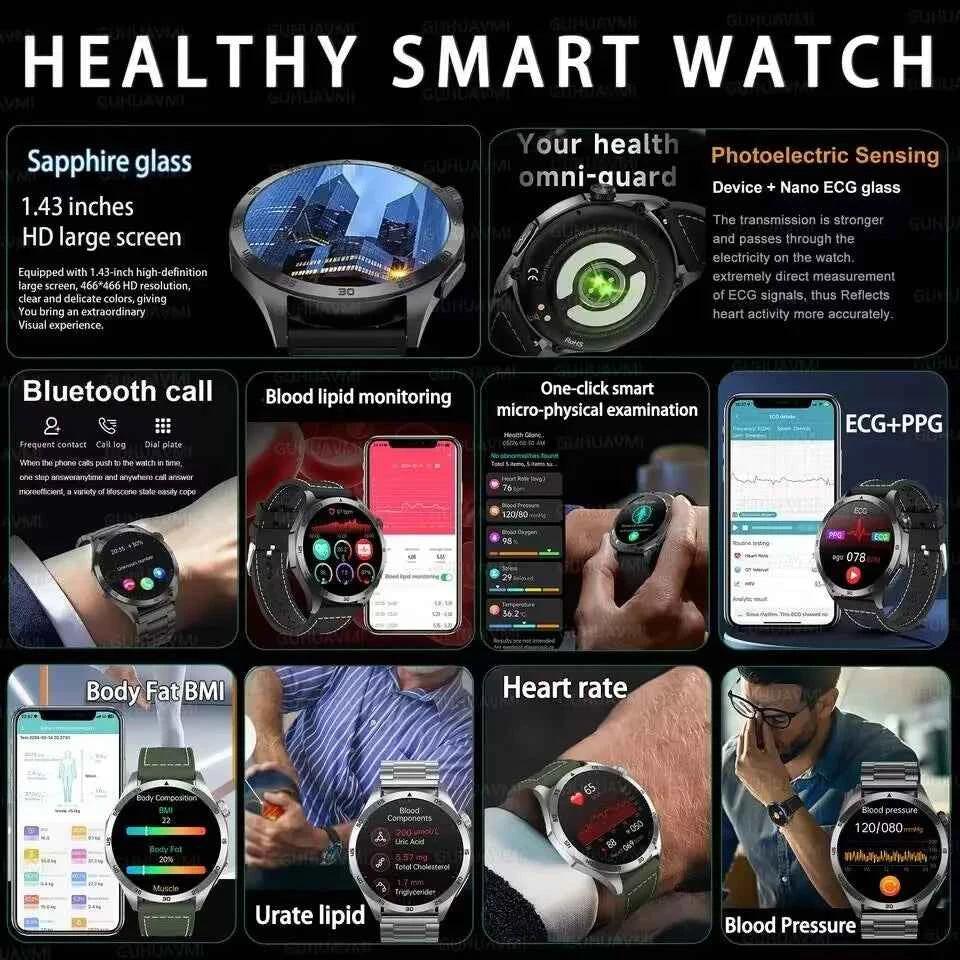 Huawei ECG+PPG Health Smartwatch – 1.43” AMOLED Sapphire, ECG/PPG, Blood Pressure & Oxygen Monitor, Bluetooth Call, IP68 Waterproof