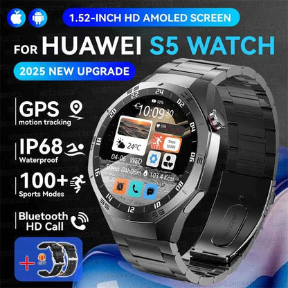 Men’s Smartwatch GT5 Pro – 1.52" HD AMOLED | GPS, Bluetooth Calling, Heart Rate Fitness Tracker | IP68 Waterproof