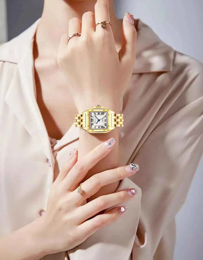 Women’s Light Luxury Gold Quartz Watch – Square Dial Stainless Steel Bracelet, Business & Fashion Ladies Watch