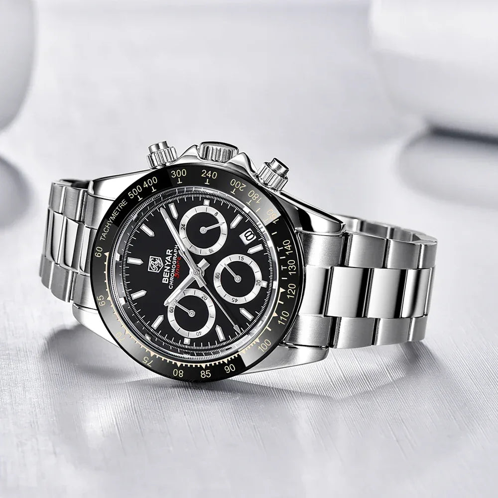 Luxury Men’s Chronograph Sport Watch – Stainless Steel, Waterproof Quartz Wristwatch - TREASURE ESHOP