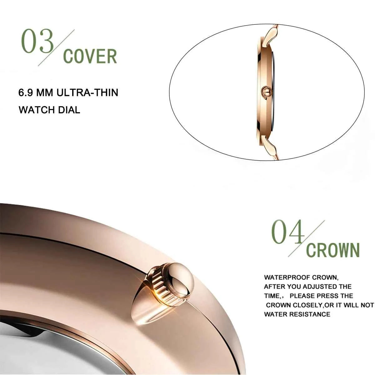 Women’s Rose Gold Quartz Watch – 36mm Minimalist Stainless Steel Waterproof Ladies Fashion Wristwatch