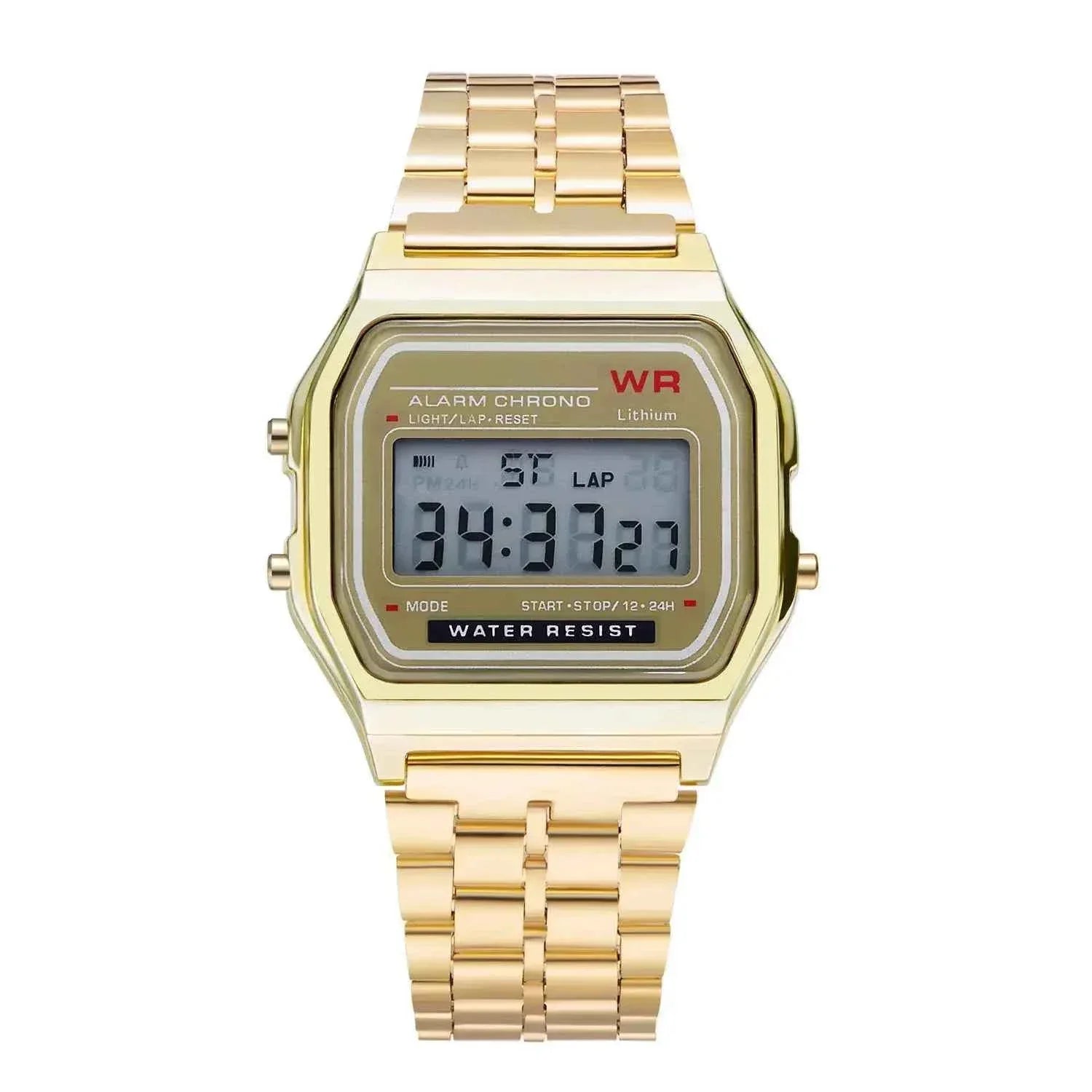 LED Digital Watch for Men – Stainless Steel Gold Silver Electronic Fashion Business Watch