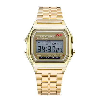 LED Digital Watch for Men – Stainless Steel Gold Silver Electronic Fashion Business Watch