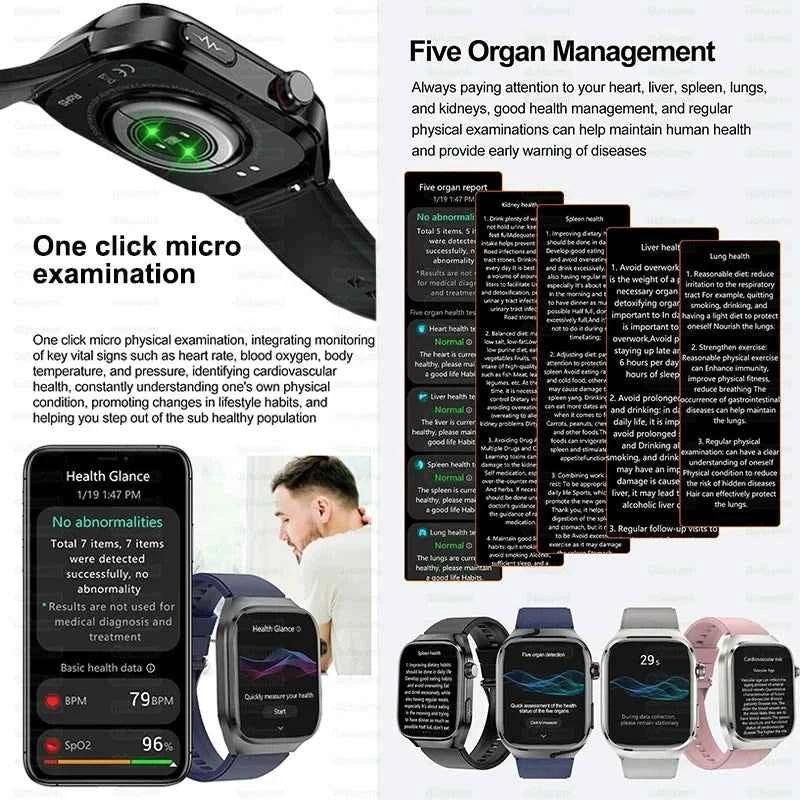 Men’s ECG+PPG Health Smartwatch – 2.04” AMOLED Sapphire, Blood Pressure, Oxygen, ECG, Body Composition, Bluetooth Call, IP68 Waterproof
