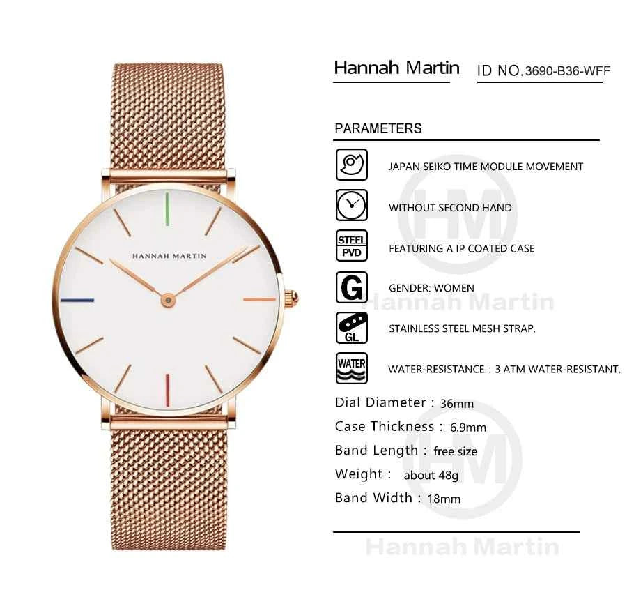 Women’s Rose Gold Quartz Watch – 36mm Minimalist Stainless Steel Waterproof Ladies Fashion Wristwatch