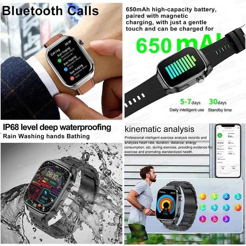 Men’s ECG+PPG Health Smartwatch – 2.04” AMOLED Sapphire, Blood Pressure, Oxygen, ECG, Body Composition, Bluetooth Call, IP68 Waterproof