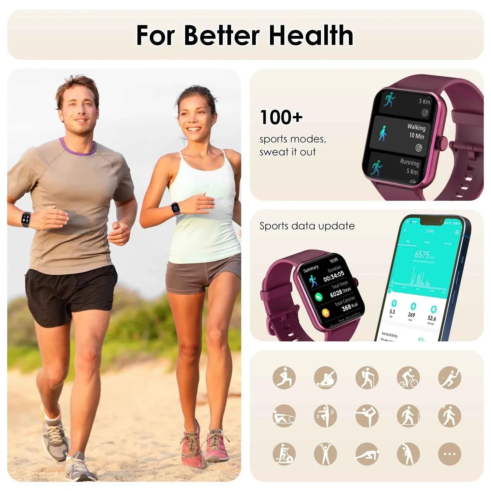 Smartwatch – 1.85” HD Touch Screen, Wireless Calling, 100+ Sports Modes, 24/7 Heart Rate & SpO2 Tracking