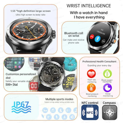 Ultra Outdoor Sports Smartwatch Men – 1.53” AMOLED HD, GPS, NFC, Compass, Heart Rate, Waterproof Bluetooth Calling Watch