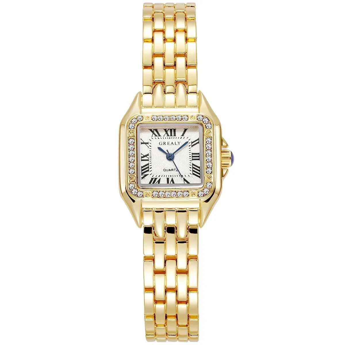 Women’s Light Luxury Gold Quartz Watch – Square Dial Stainless Steel Bracelet, Business & Fashion Ladies Watch