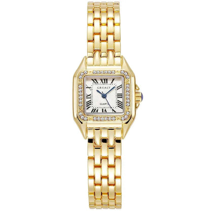 Women’s Light Luxury Gold Quartz Watch – Square Dial Stainless Steel Bracelet, Business & Fashion Ladies Watch